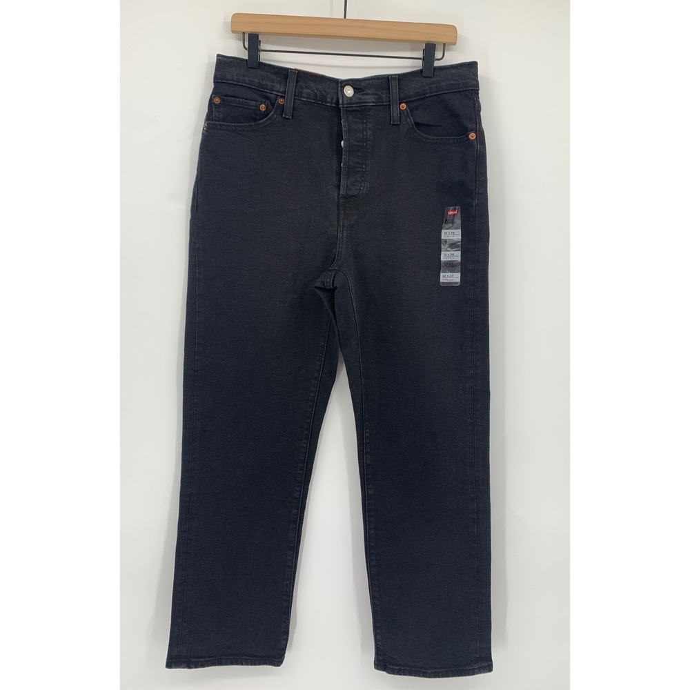 Levis Wedgie Straight Jeans Womens 32 Black Button Fly Denim Pants NEW